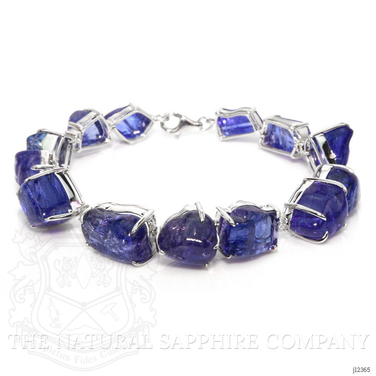 108.83 Ct.Tw. Violetish Blue Tanzanite and Natural Diamond Accent Stones Bracelet, 18K White Gold