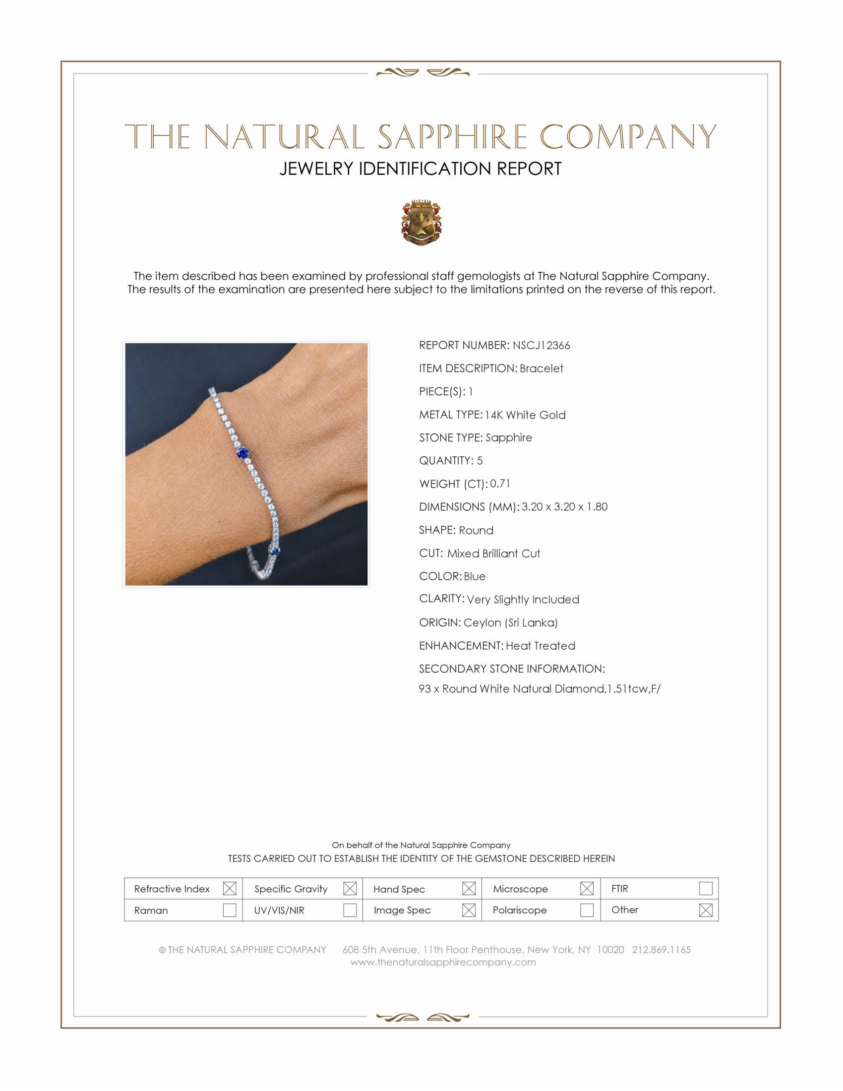0.71 Ct.Tw. Blue Sapphire and Natural Diamond Pave Bracelet, 14K White Gold