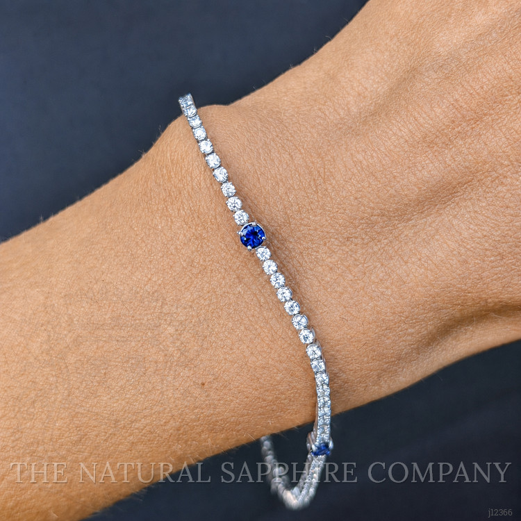 0.71 Ct.Tw. Blue Sapphire and Natural Diamond Pave Bracelet, 14K White Gold