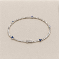 0.71&nbsp;Ct.Tw.Total Carat Weight Blue Sapphire and Natural Diamond Pave Bracelet, 14K White Gold Image
