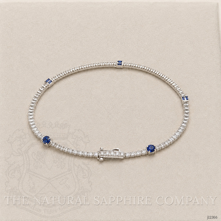 0.71 Ct.Tw. Blue Sapphire and Natural Diamond Pave Bracelet, 14K White Gold