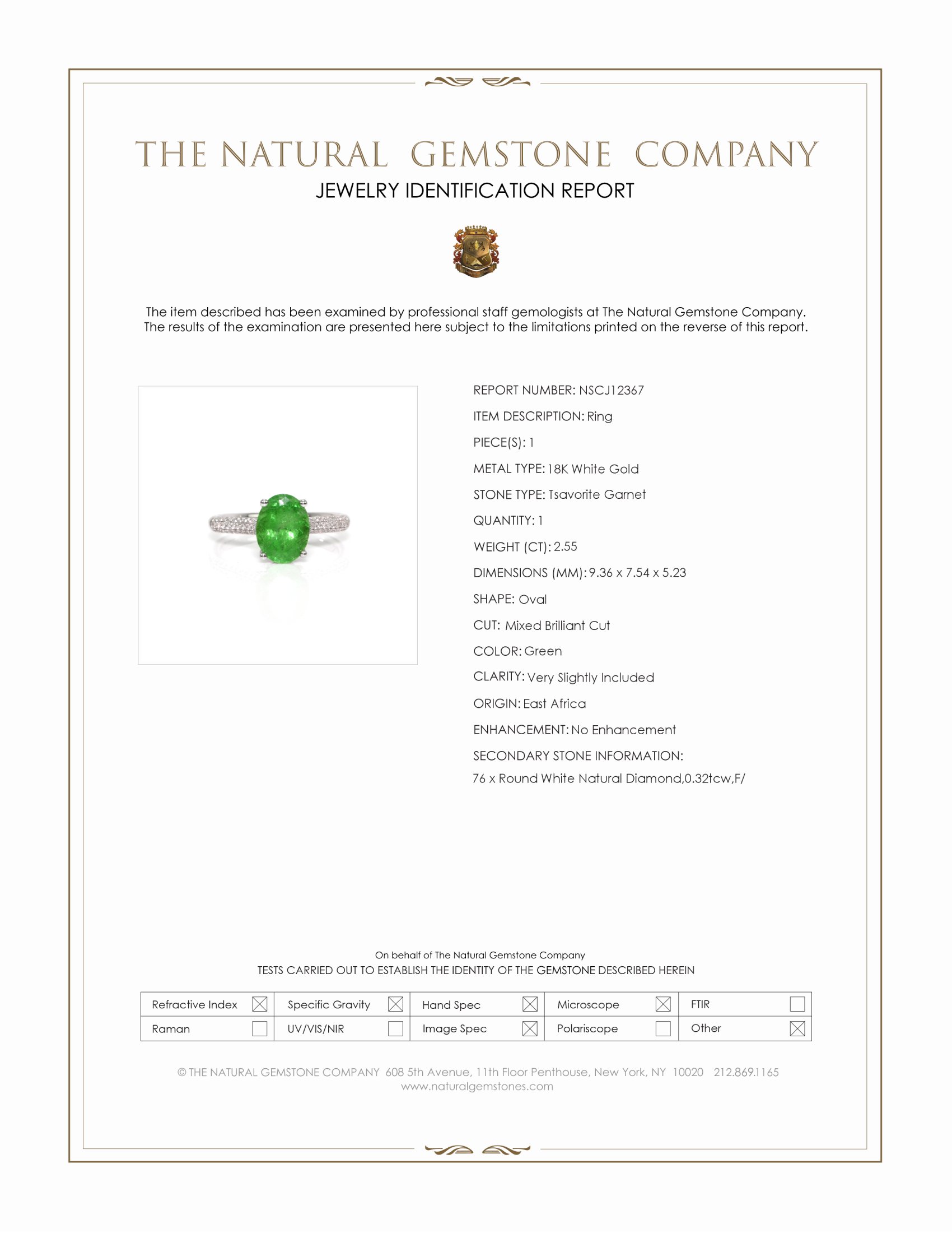 2.55 Ct. Tsavorite Garnet and Natural Diamond Pave Ring, 18K White Gold