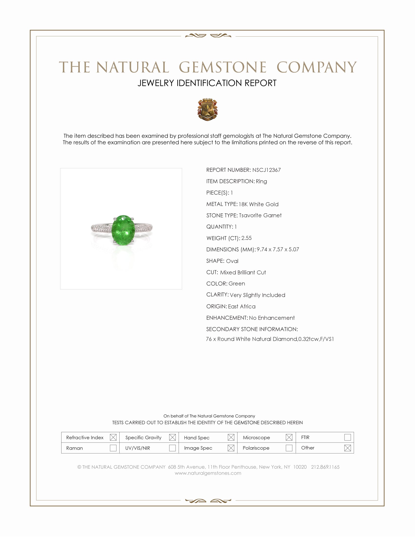 2.55 Ct. Tsavorite Garnet and Natural Diamond Pave Ring, 18K White Gold