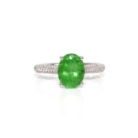 2.55 Ct. Tsavorite Garnet and Natural Diamond Pave Ring, 18K White Gold Video
