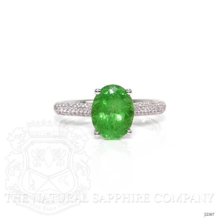 2.55 Ct. Tsavorite Garnet and Natural Diamond Pave Ring, 18K White Gold