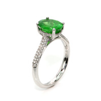 2.55 Ct. Tsavorite Garnet and Natural Diamond Pave Ring, 18K White Gold Image