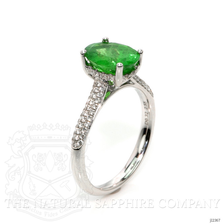 2.55 Ct. Tsavorite Garnet and Natural Diamond Pave Ring, 18K White Gold