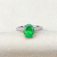 2.55 Ct. Tsavorite Garnet and Natural Diamond Pave Ring, 18K White Gold Life Style