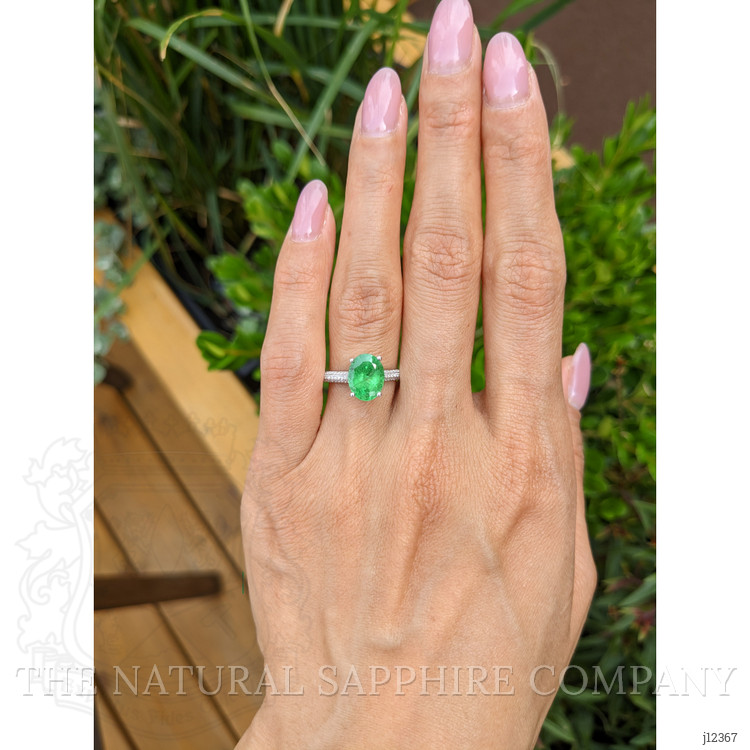 2.55 Ct. Tsavorite Garnet and Natural Diamond Pave Ring, 18K White Gold