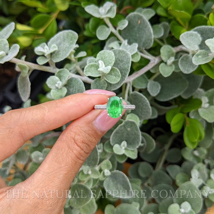 2.55 Ct. Tsavorite Garnet and Natural Diamond Pave Ring, 18K White Gold