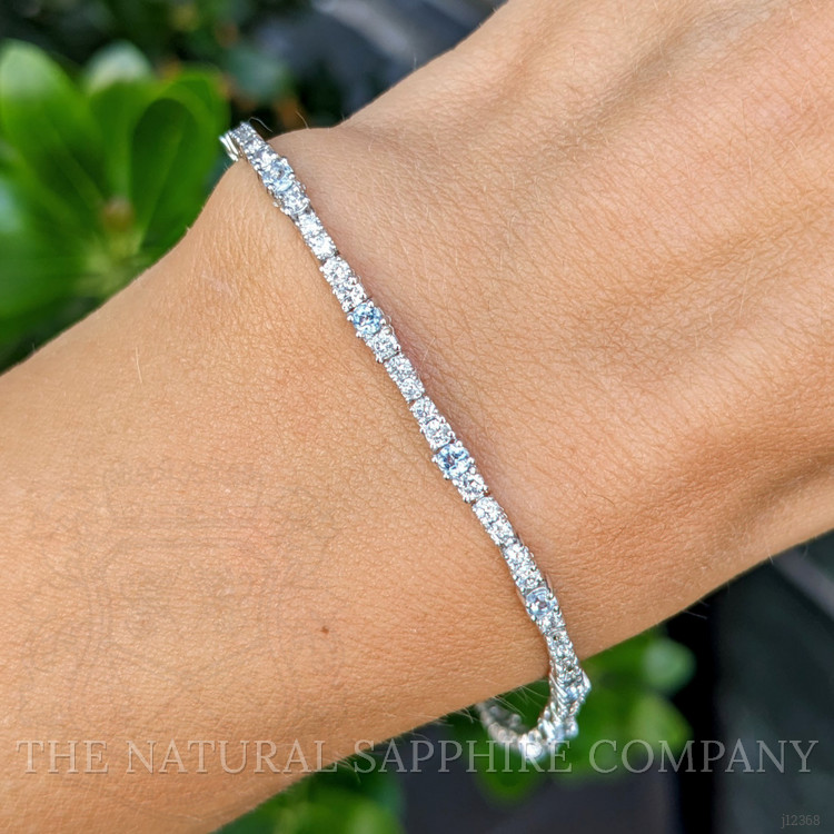 0.75 Ct.Tw. Blue Aquamarine and Natural Diamond Pave Bracelet, 14K White Gold