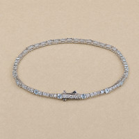 0.75 Ct.Tw.Total Carat Weight Blue Aquamarine and Natural Diamond Pave Bracelet, 14K White Gold Image