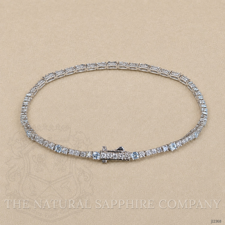 0.75 Ct.Tw. Blue Aquamarine and Natural Diamond Pave Bracelet, 14K White Gold