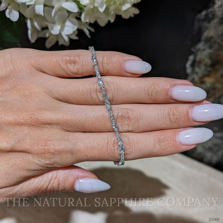 0.75 Ct.Tw. Blue Aquamarine and Natural Diamond Pave Bracelet, 14K White Gold
