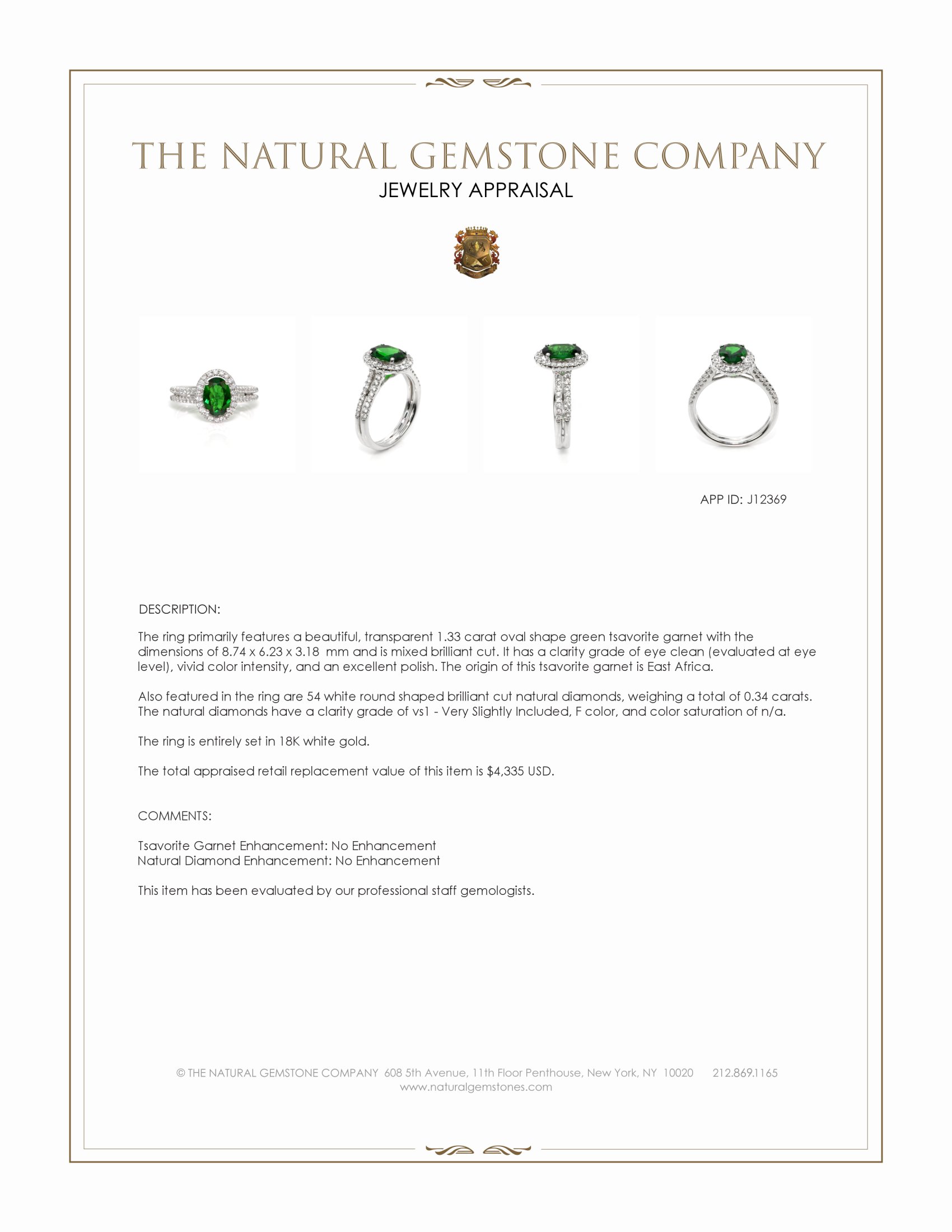 1.33 Ct. Tsavorite Garnet and Natural Diamond Pave Ring, 18K White Gold