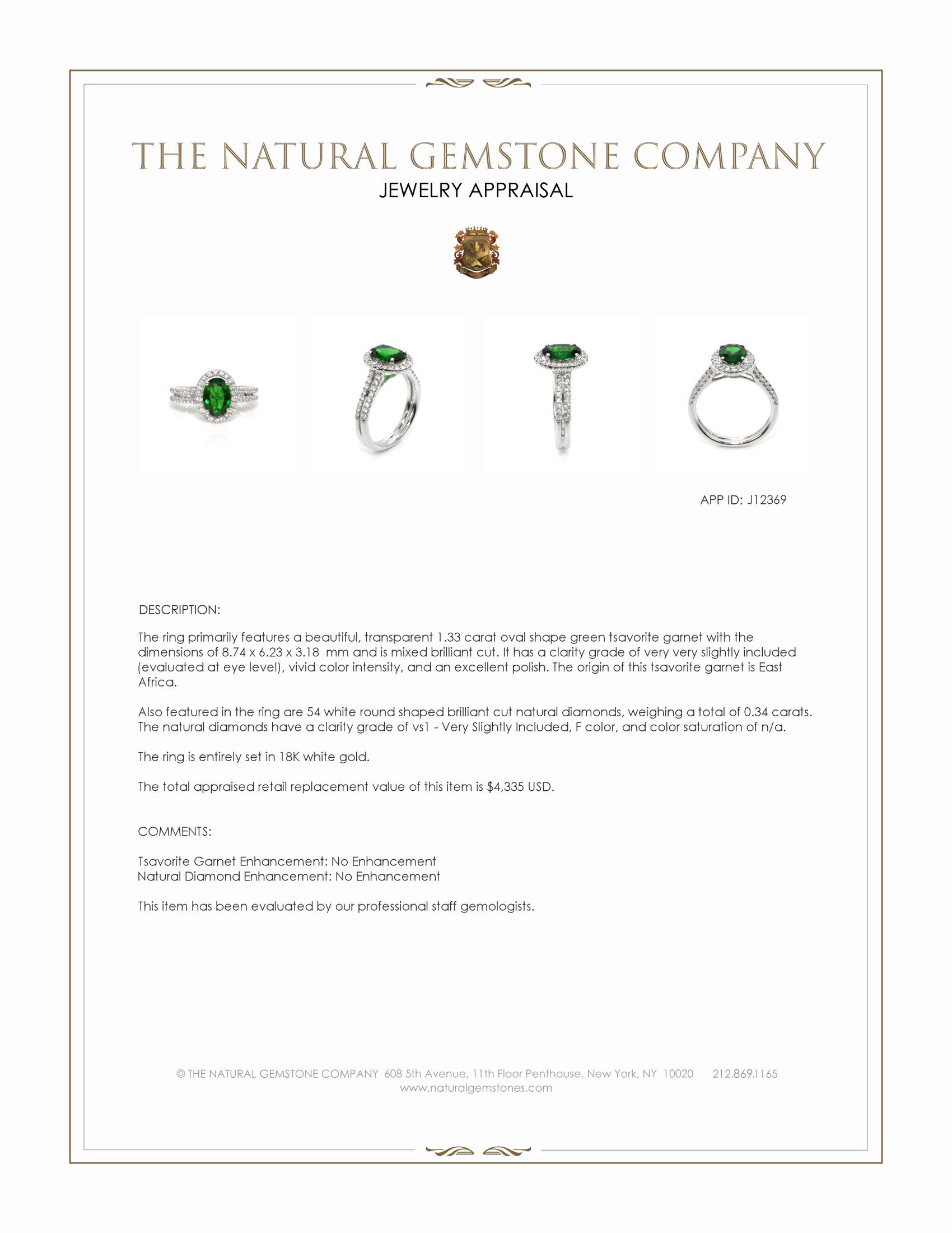 1.33 Ct. Tsavorite Garnet and Natural Diamond Pave Ring, 18K White Gold
