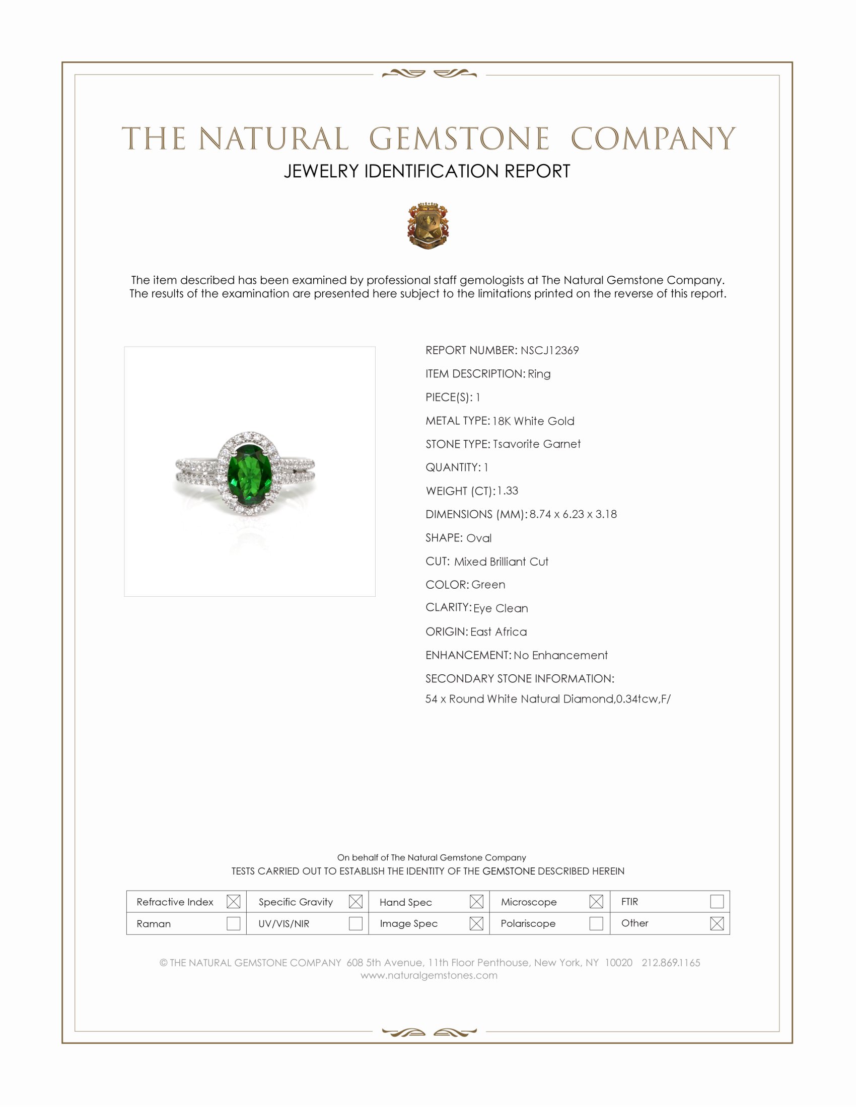 1.33 Ct. Tsavorite Garnet and Natural Diamond Pave Ring, 18K White Gold