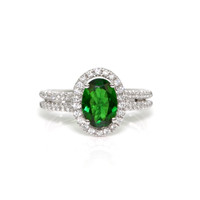 1.33 Ct. Tsavorite Garnet and Natural Diamond Pave Ring, 18K White Gold Video