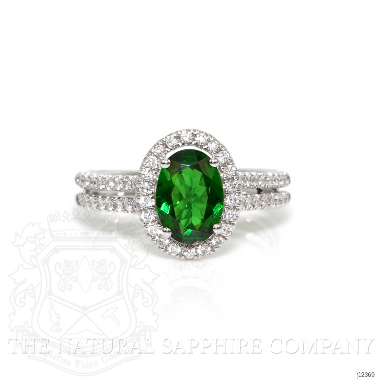 1.33 Ct. Tsavorite Garnet and Natural Diamond Pave Ring, 18K White Gold