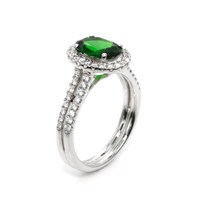 1.33 Ct. Tsavorite Garnet and Natural Diamond Pave Ring, 18K White Gold Image