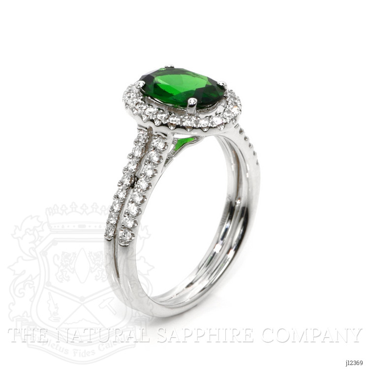1.33 Ct. Tsavorite Garnet and Natural Diamond Pave Ring, 18K White Gold
