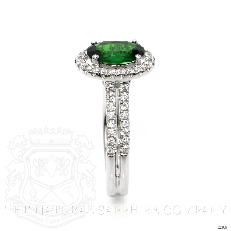 1.33 Ct. Tsavorite Garnet and Natural Diamond Pave Ring, 18K White Gold