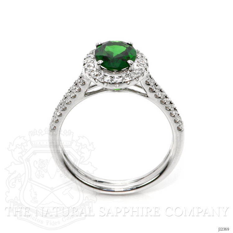 1.33 Ct. Tsavorite Garnet and Natural Diamond Pave Ring, 18K White Gold