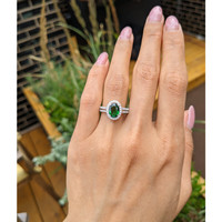 1.33 Ct. Tsavorite Garnet and Natural Diamond Pave Ring, 18K White Gold Life Style