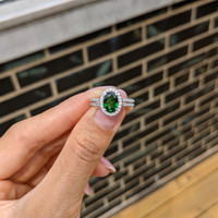1.33 Ct. Tsavorite Garnet and Natural Diamond Pave Ring, 18K White Gold Life Style