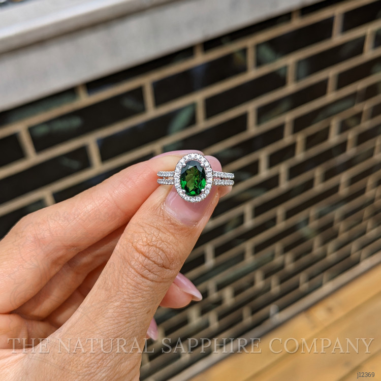 1.33 Ct. Tsavorite Garnet and Natural Diamond Pave Ring, 18K White Gold