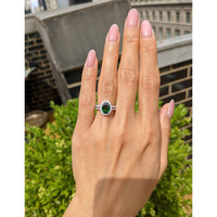 1.33 Ct. Tsavorite Garnet and Natural Diamond Pave Ring, 18K White Gold Life Style