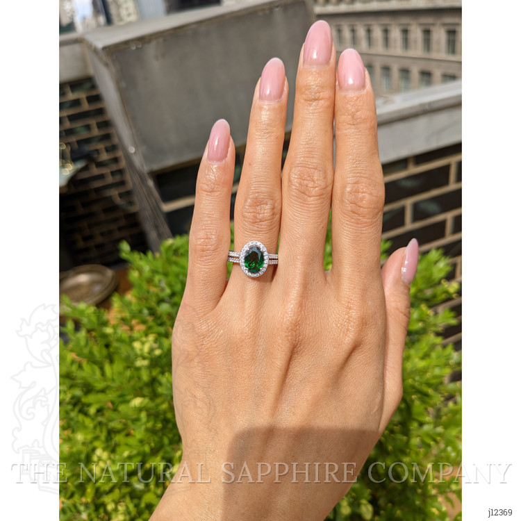 1.33 Ct. Tsavorite Garnet and Natural Diamond Pave Ring, 18K White Gold
