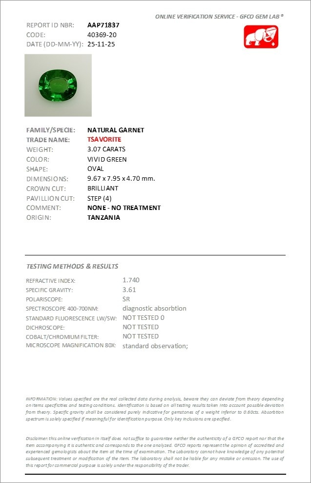 3.07 Ct. Tsavorite Garnet and Natural Diamond Pave Ring, Platinum 950