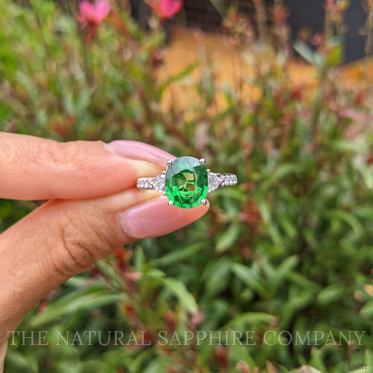 3.07 Ct. Tsavorite Garnet and Natural Diamond Pave Ring, Platinum 950