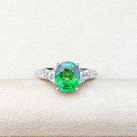 3.07 Ct. Tsavorite Garnet and Natural Diamond Pave Ring, Platinum 950 Life Style