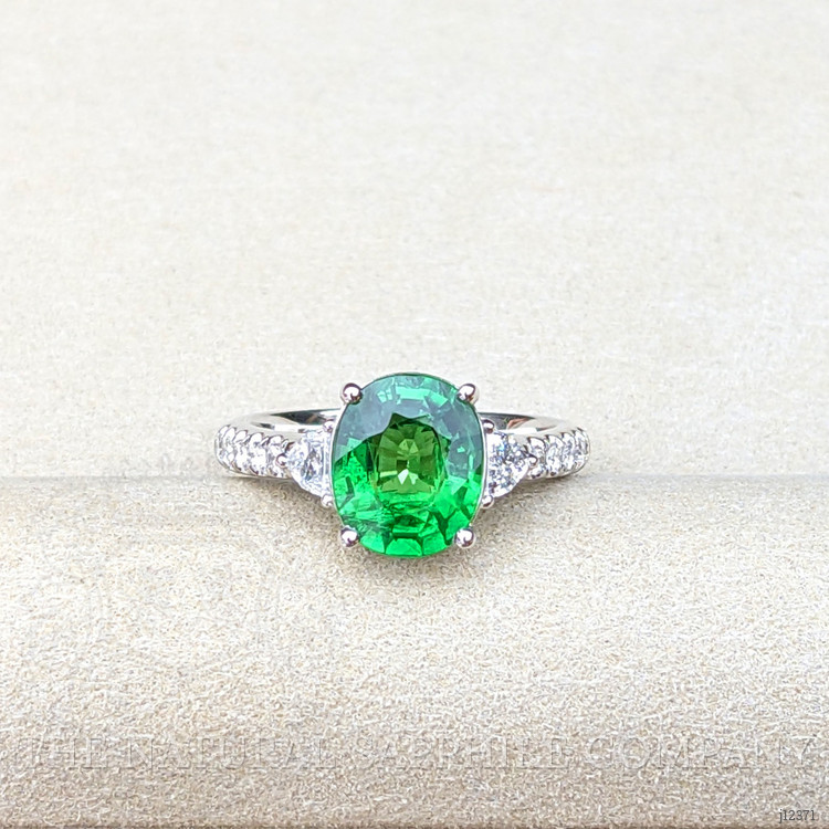 3.07 Ct. Tsavorite Garnet and Natural Diamond Pave Ring, Platinum 950