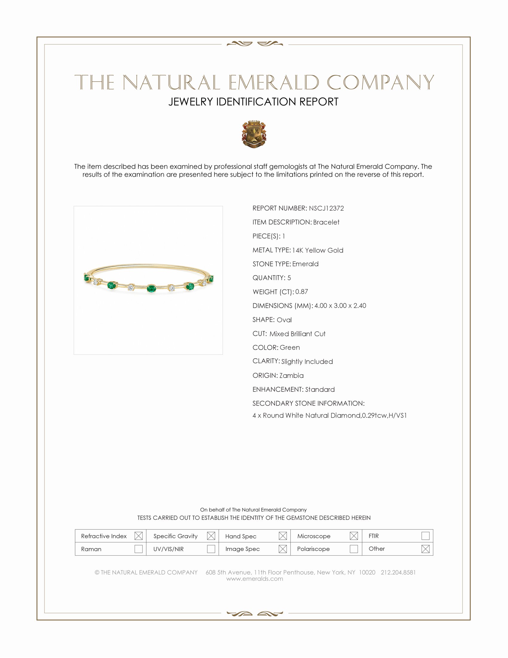 0.87 Ct.Tw. Emerald and Natural Diamond Bangle Bracelet, 14K Yellow Gold
