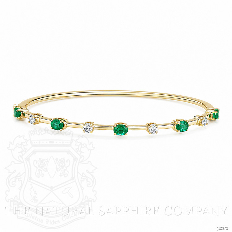 0.87 Ct.Tw. Emerald and Natural Diamond Bangle Bracelet, 14K Yellow Gold