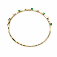 0.87 Ct.Tw.Total Carat Weight Emerald and Natural Diamond Bangle Bracelet, 14K Yellow Gold Image