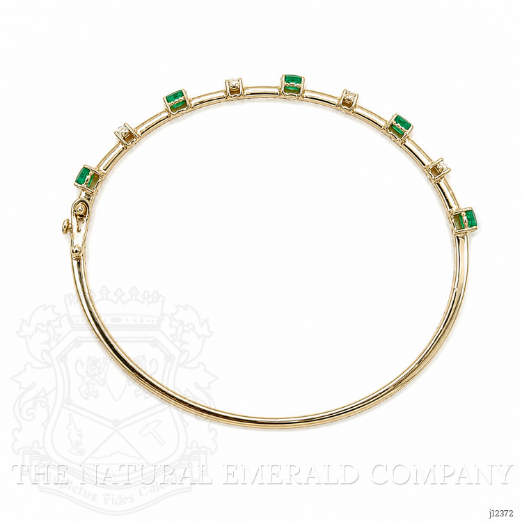 0.87 Ct.Tw. Emerald and Natural Diamond Bangle Bracelet, 14K Yellow Gold