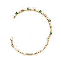 0.87 Ct.Tw.Total Carat Weight Emerald and Natural Diamond Bangle Bracelet, 14K Yellow Gold Image