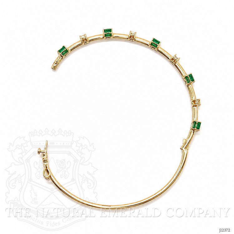 0.87 Ct.Tw. Emerald and Natural Diamond Bangle Bracelet, 14K Yellow Gold