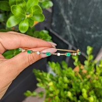 0.87 Ct.Tw.Total Carat Weight Emerald and Natural Diamond Bangle Bracelet, 14K Yellow Gold Life Style