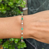 0.87 Ct.Tw.Total Carat Weight Emerald and Natural Diamond Bangle Bracelet, 14K Yellow Gold Life Style