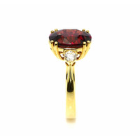 6.00 Ct. Red Rhodolite Garnet and Natural Diamond Three Stone Ring, 18K Yellow Gold Image
