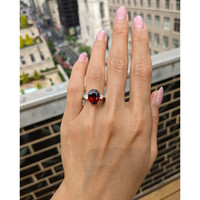 6.00 Ct. Red Rhodolite Garnet and Natural Diamond Three Stone Ring, 18K Yellow Gold Life Style
