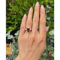 6.00 Ct. Red Rhodolite Garnet and Natural Diamond Three Stone Ring, 18K Yellow Gold Life Style