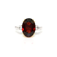 7.12 Ct. Red Rhodolite Garnet and Natural Diamond Three Stone Ring, 18K White & Yellow Video