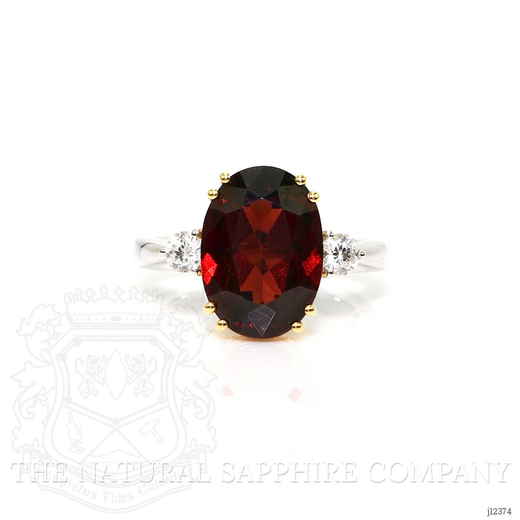 7.12 Ct. Red Rhodolite Garnet and Natural Diamond Three Stone Ring, 18K White & Yellow