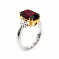 7.12 Ct. Red Rhodolite Garnet and Natural Diamond Three Stone Ring, 18K White & Yellow Image